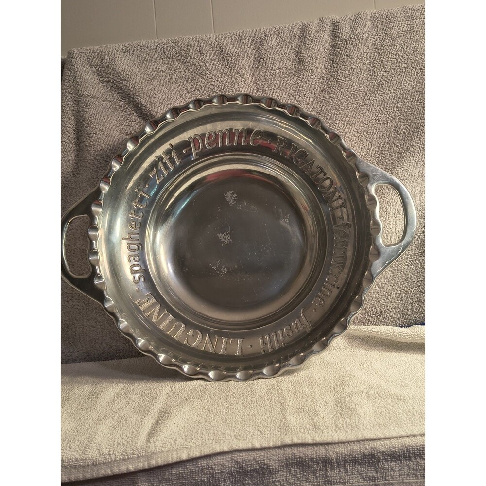 Lenox Butlers Pantry Metal Pasta Serving Bowl Large 18" Scalloped Engraved Vtg